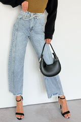 Solara High Rise Waist Tie Saige Denim Barrel Jeans (Light Wash)