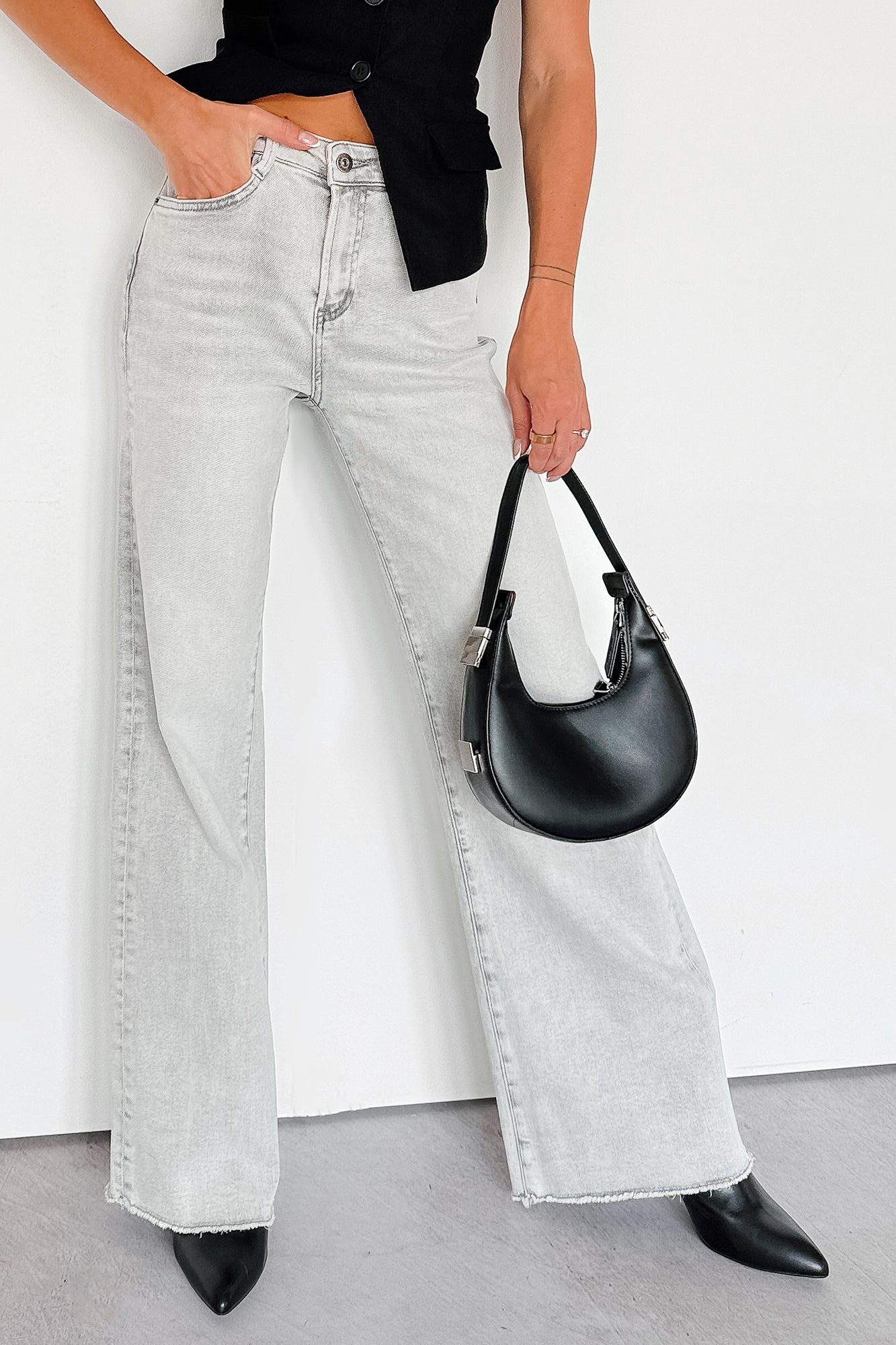 Maybrie Wide Leg Mica Denim Jeans (Platinum Grey)