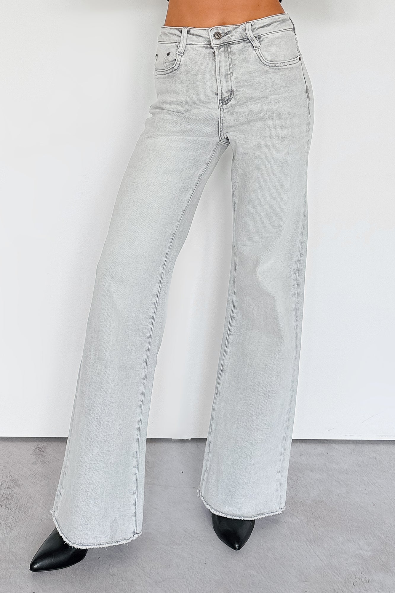 Maybrie Wide Leg Mica Denim Jeans (Platinum Grey)