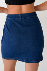 Sweet Horizon Faux Leather & Denim Mini Skirt (Dark Denim)