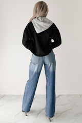 Holding Steady Button-Up Hoodie Jacket (Black)