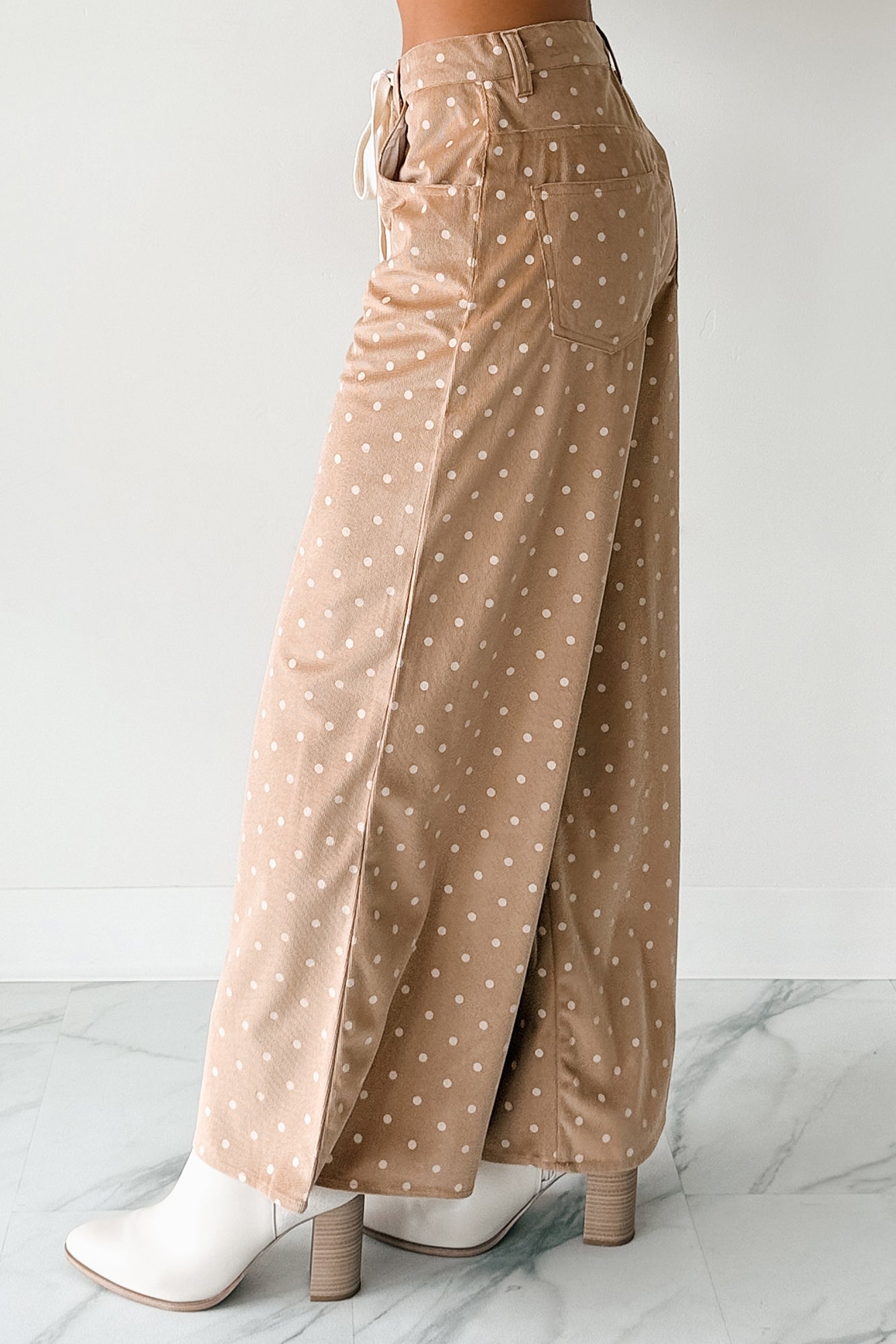 Virgina Drawstring Polka-Dot NoaBoa Pants (Mocha)