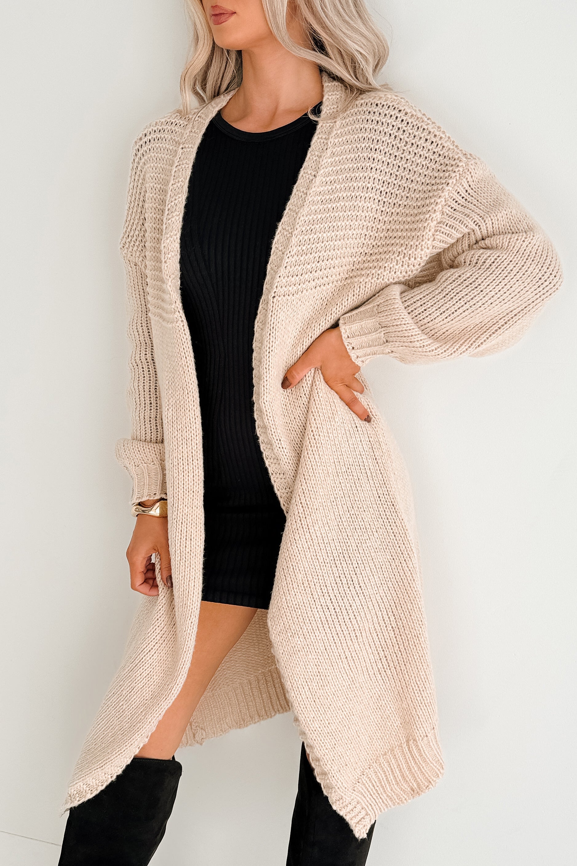 Lazy Layers Cable Knit Long Fit Cardigan (Taupe)