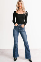 Natural Glow Scoop Neck Ribbed Top (Black)