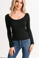 Natural Glow Scoop Neck Ribbed Top (Black)