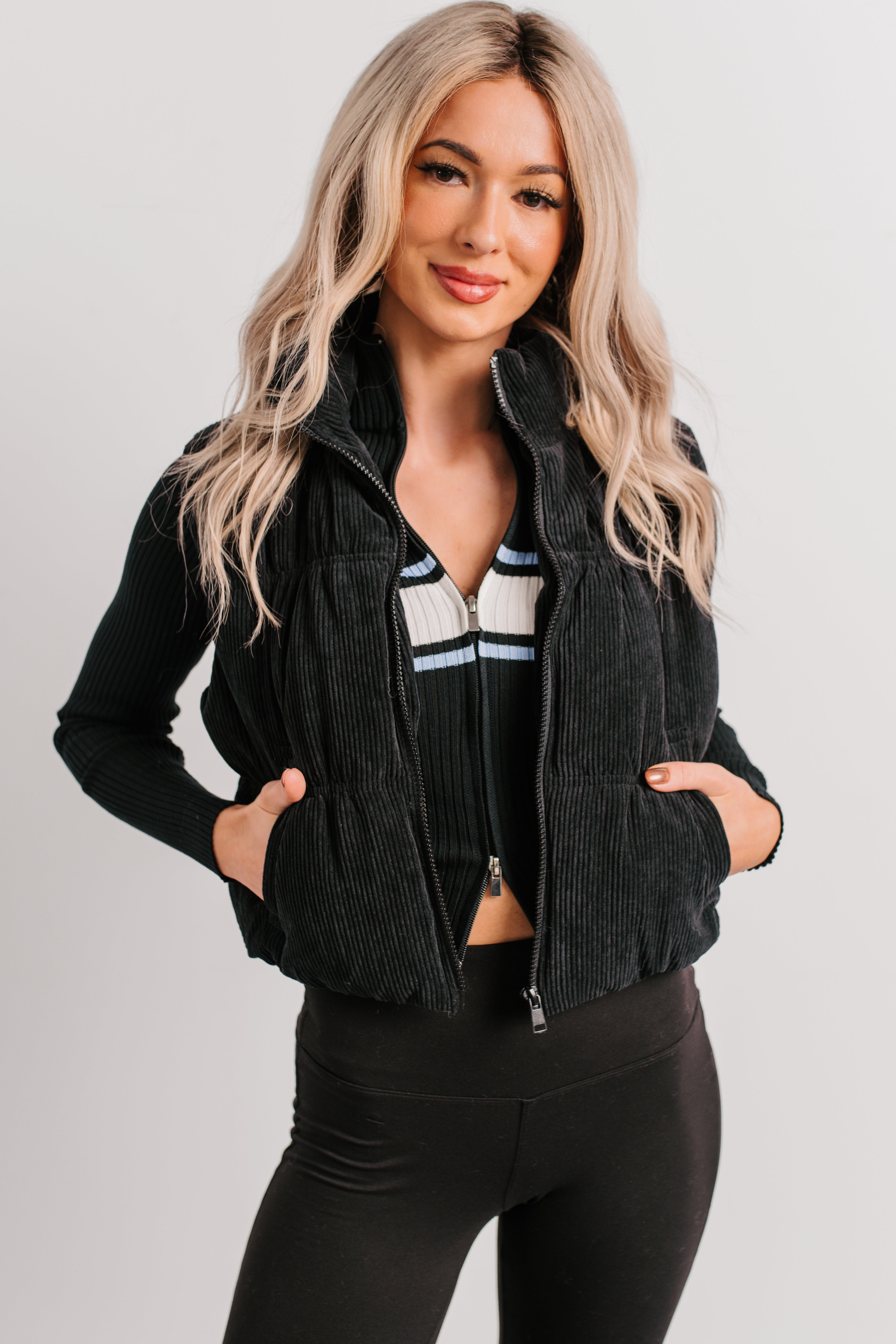 Deep Connections Corduroy Puffer Vest (Black)