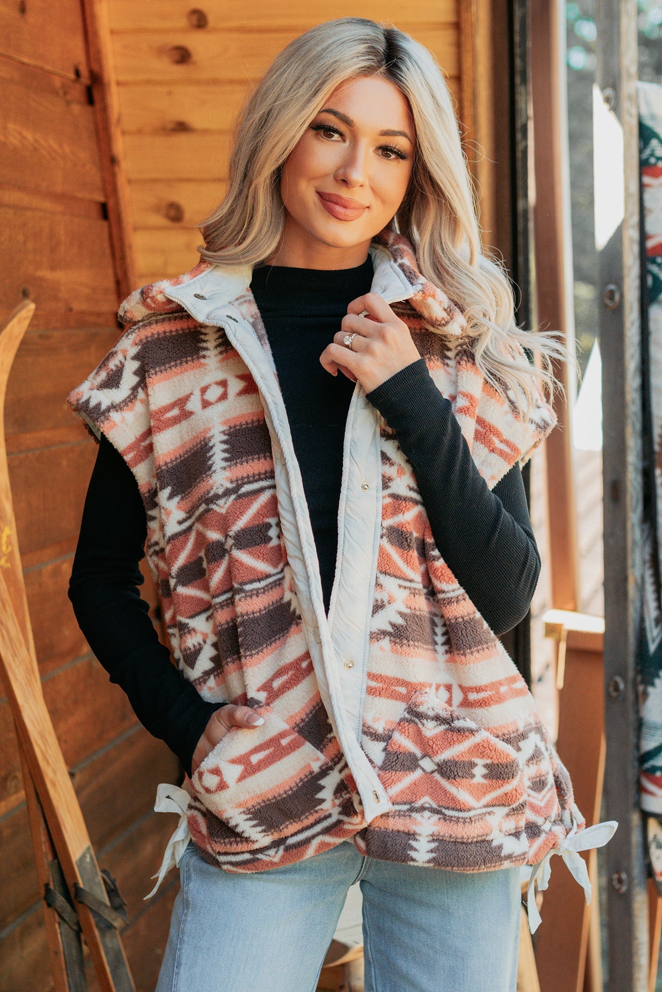 Lost In Motion Fleece Button-Up Vest (Rust/Multi)