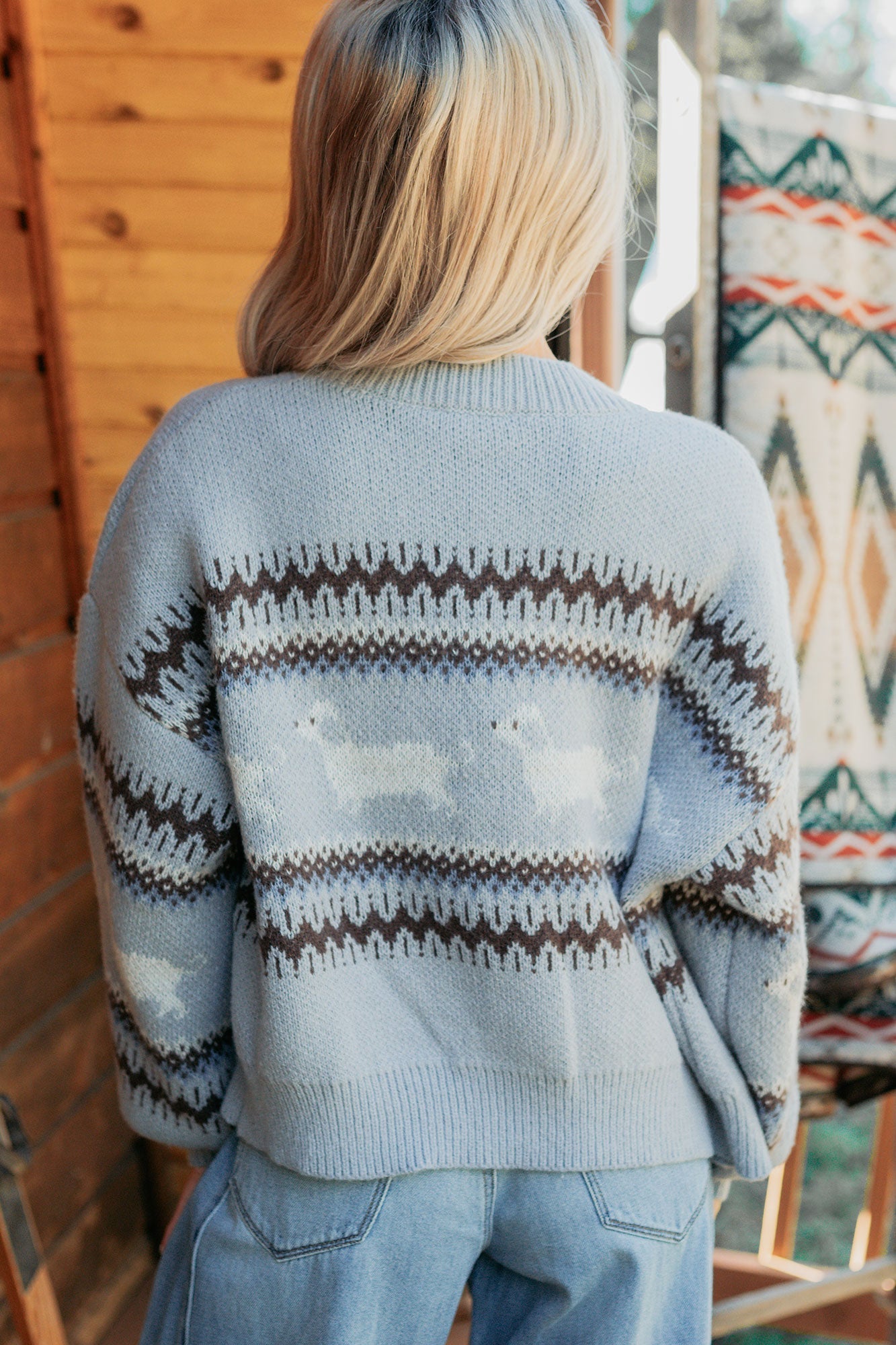 True Living Fair Isle Pattern Cardigan (Light Blue)