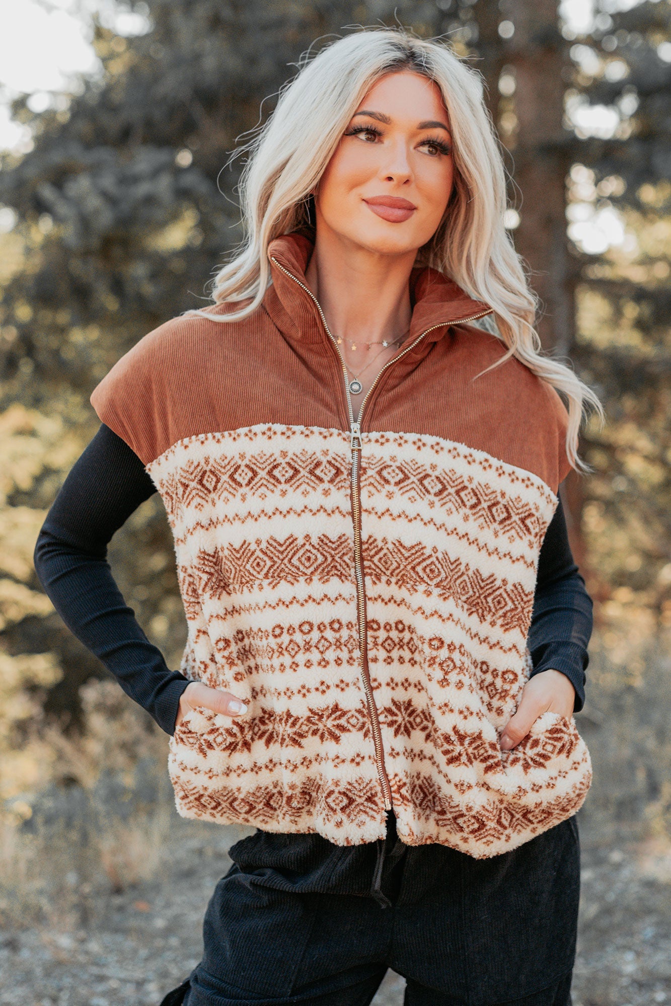 Ease & Flow Sherpa Corduroy Vest (Copper Mix)