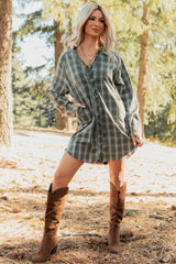 Let's Get Lost Plaid Shirt Mini Dress (Pine Green)