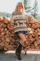 Bless Your Boots Western Print Sweater (Mocha)