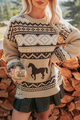 Bless Your Boots Western Print Sweater (Mocha)