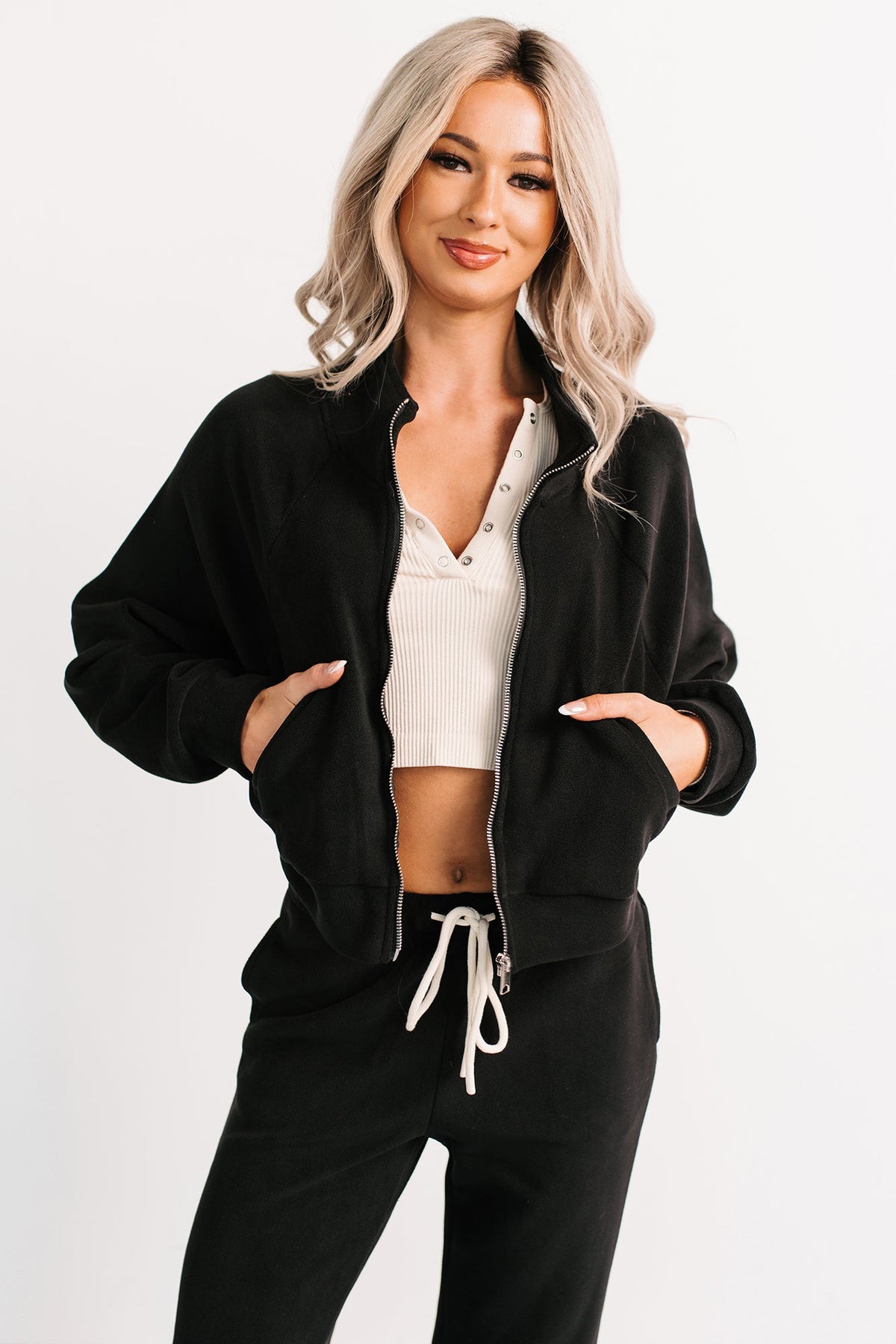 On The Field Fleece High Neck Track Jacket (Black)