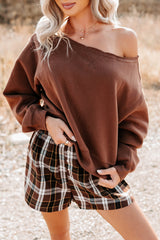 Keep It Sweet Boatneck Pullover Sweatshirt (Chestnut)