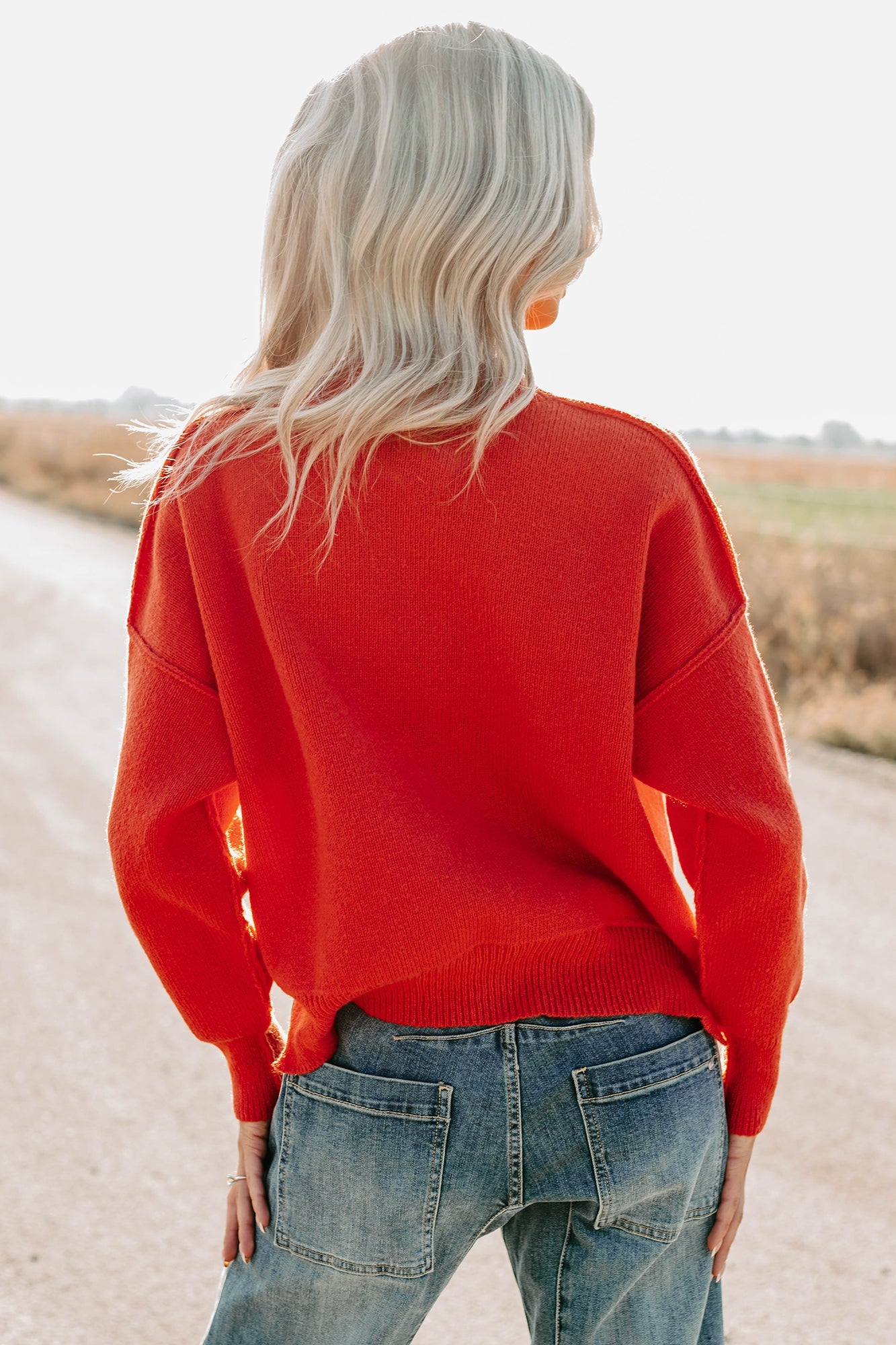 Evening Nest Reverse Stitch Knit Sweater (Red)