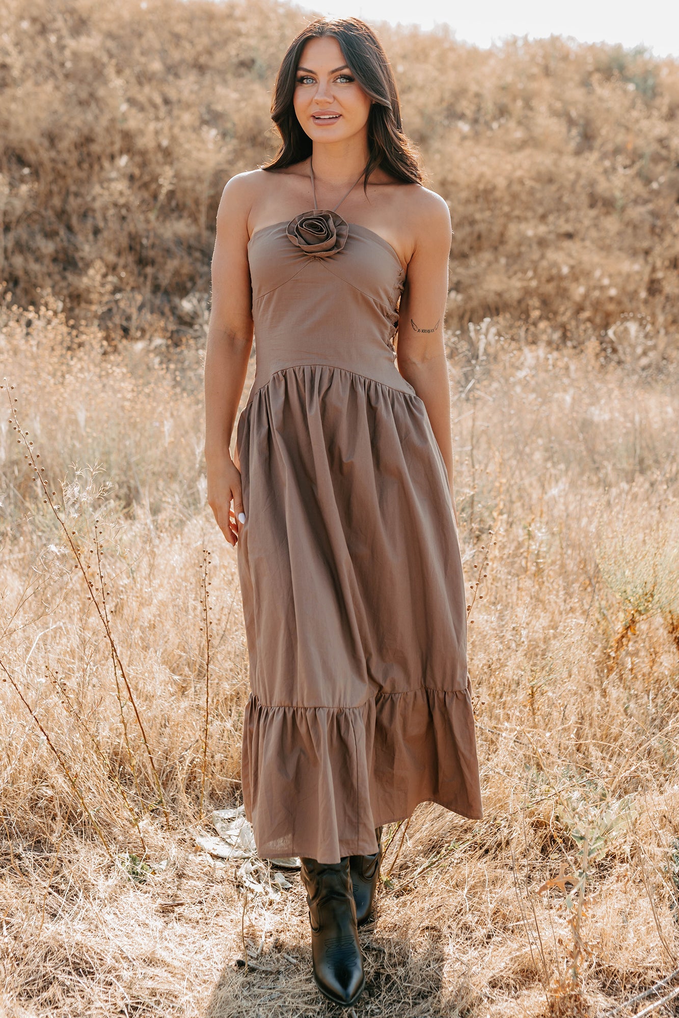 Charming The Night Halter Maxi Dress (Chocolate)