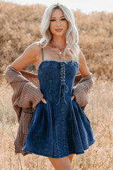 Subtle Power Lace-Up Sleeveless Mini Dress (Denim Blue)