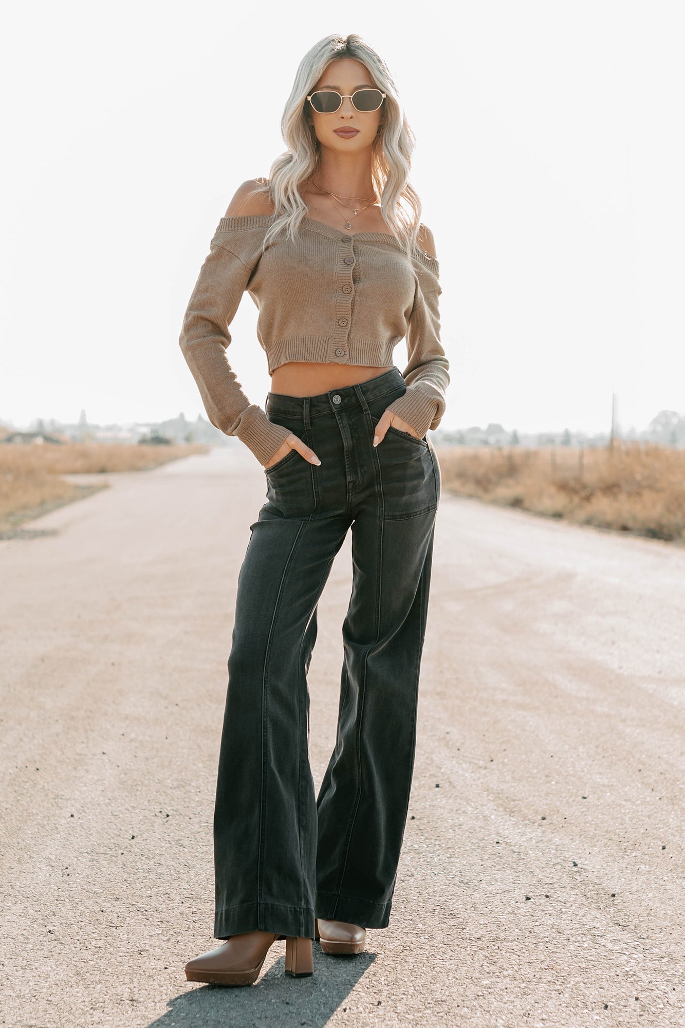 Louis High Rise Flare Hidden Jeans (Charcoal)