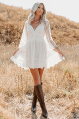 Ethereal Aura Dotted Mesh Mini Dress (Cream)