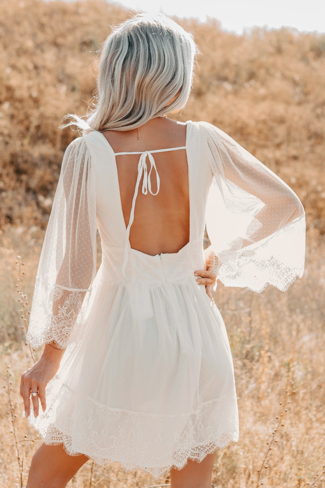 Ethereal Aura Dotted Mesh Mini Dress (Cream)