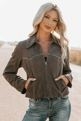 Exploring More Faux Suede Zip-Up Jacket (Charcoal)