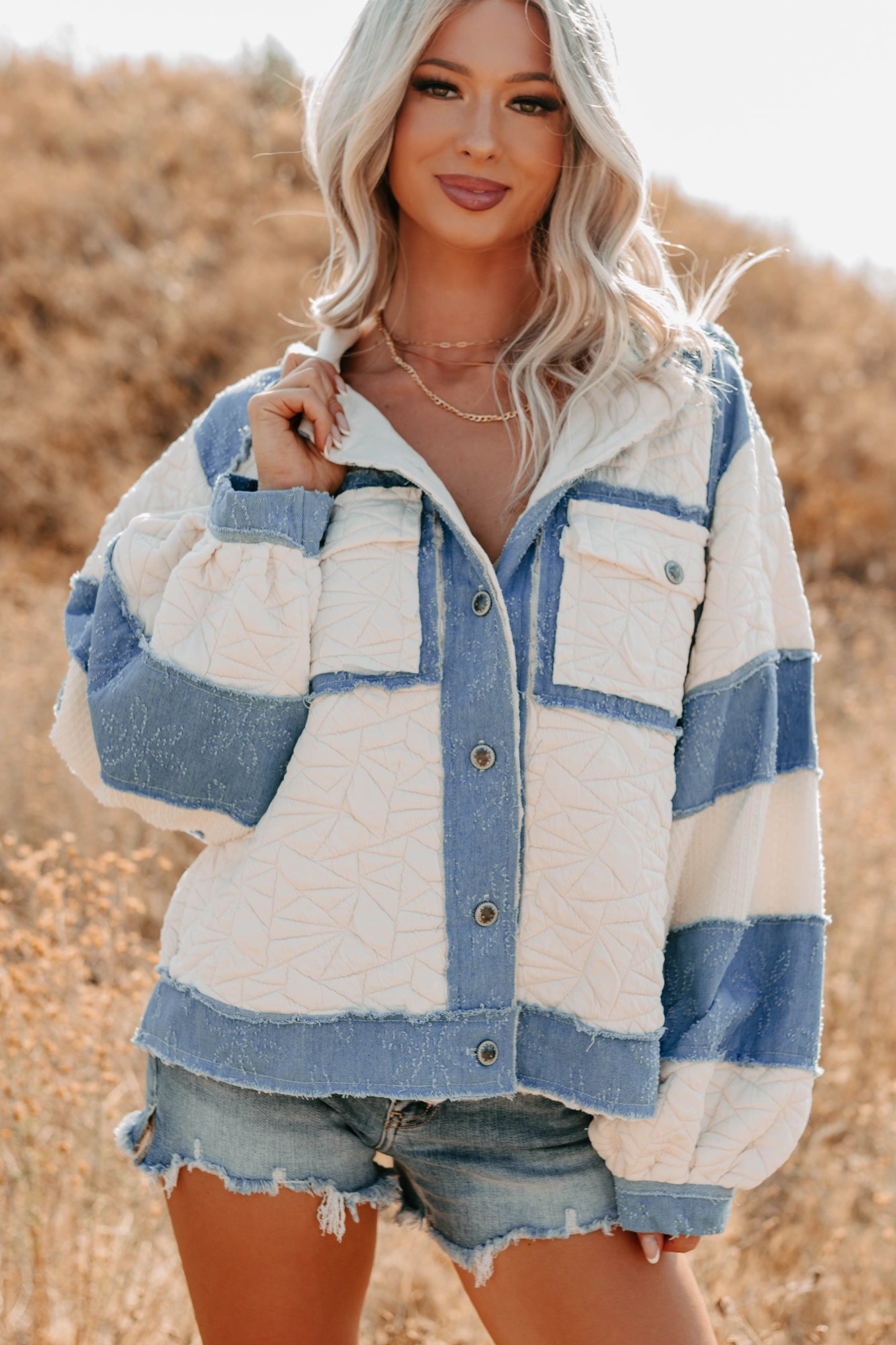 Daydream Date Frayed Quilted POL Jacket (Cream/Multi)