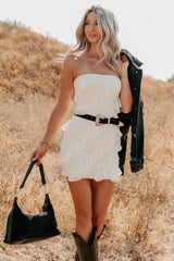 Prettiest Little Thing Strapless Ruffle Mini Dress (Off White)
