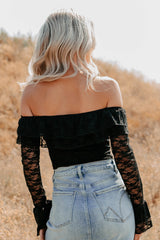 Throne Ready Off The Shoulder Lace Bodysuit (Black)