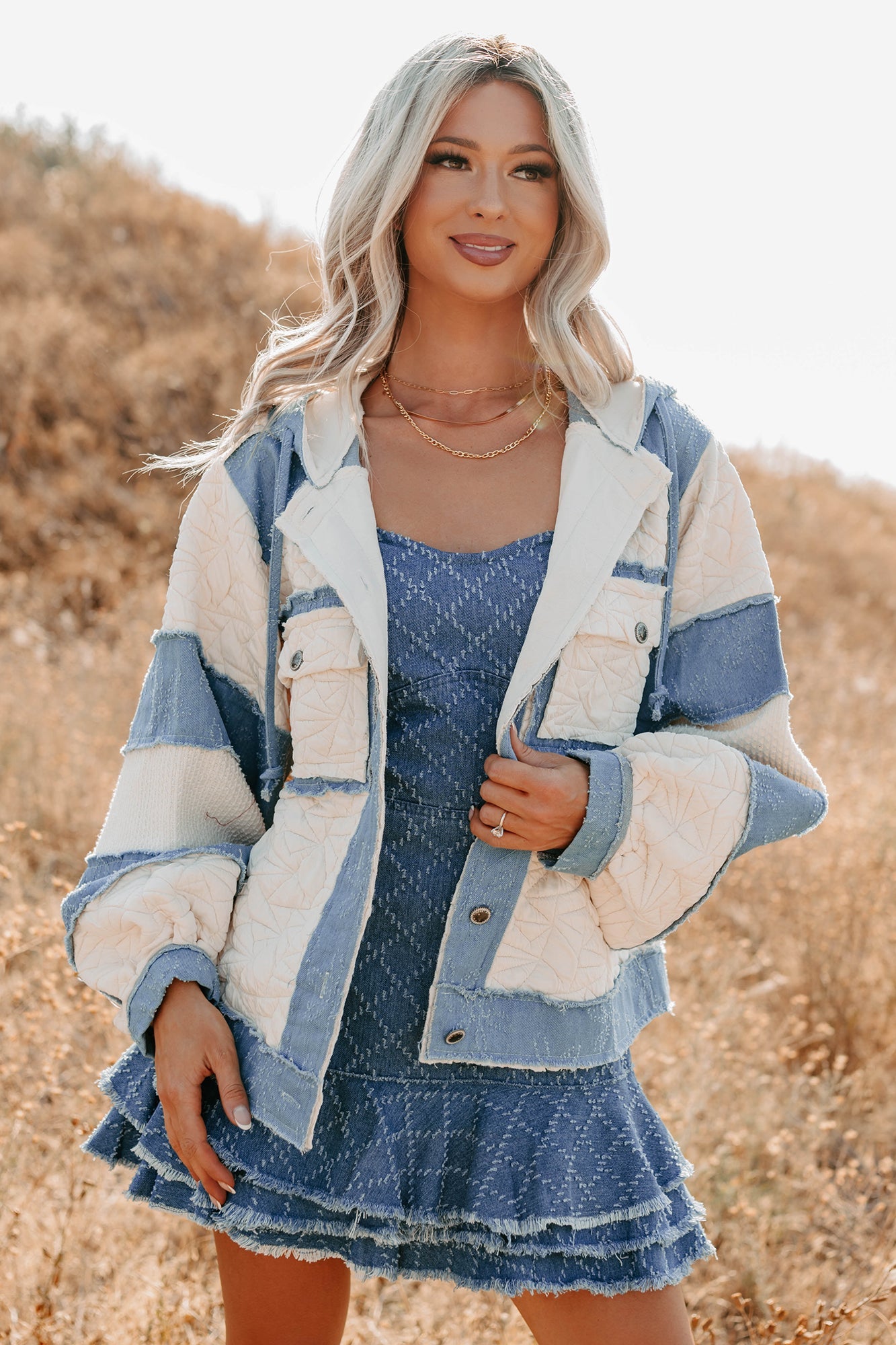 Daydream Date Frayed Quilted POL Jacket (Cream/Multi)