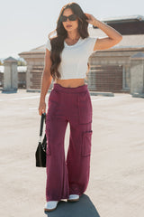 Made Ready Wide Leg Cargo Sweatpants (Dark Cherry)