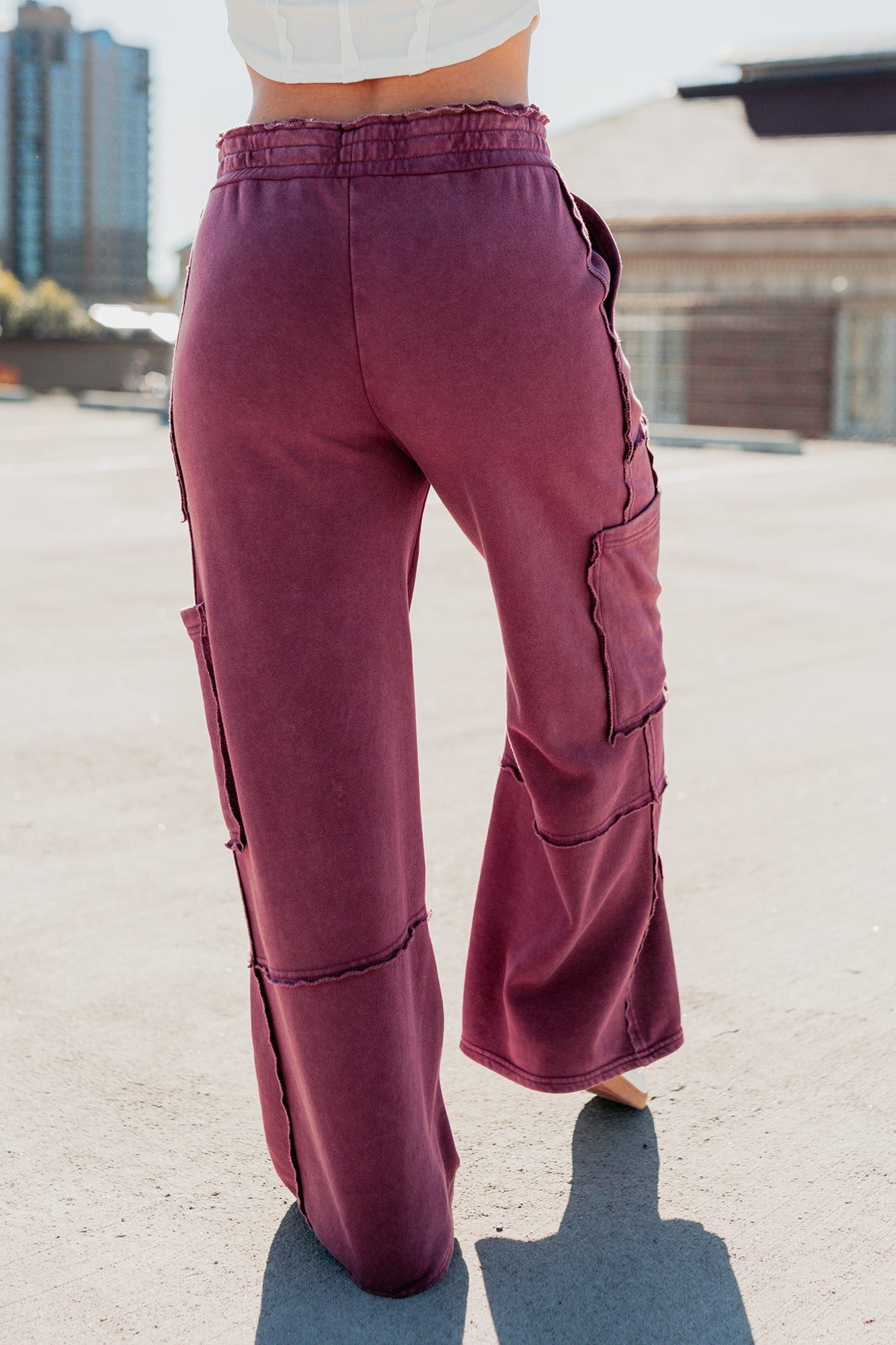 Made Ready Wide Leg Cargo Sweatpants (Dark Cherry)