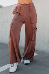 Made Ready Wide Leg Cargo Sweatpants (Chestnut)