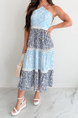 Postcard Hour Halter Maxi Dress (Blue/Navy)