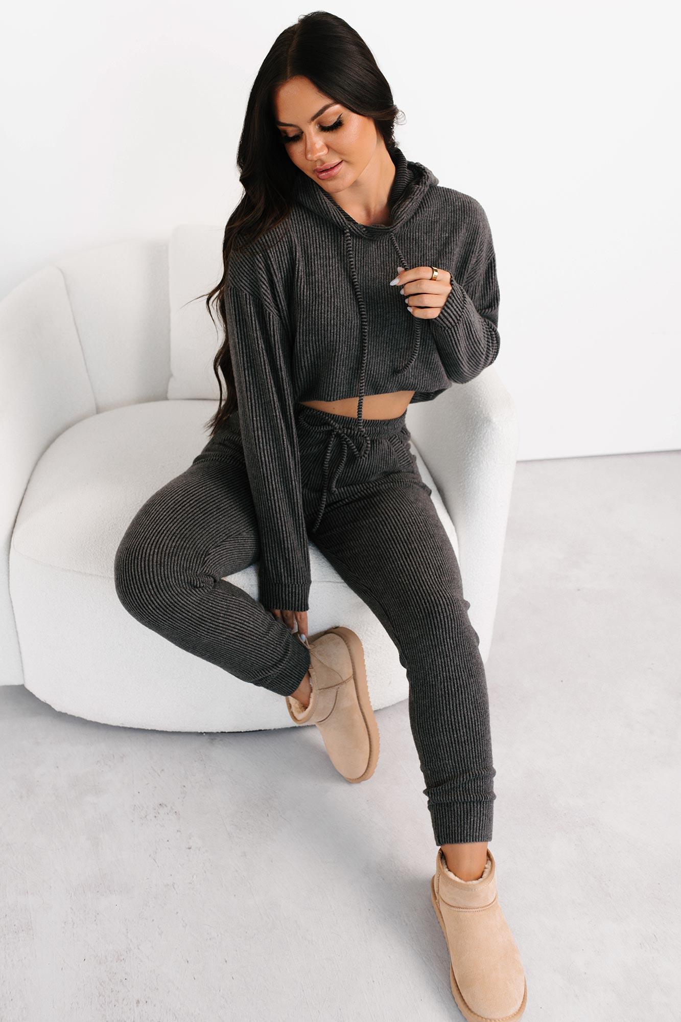 Now Feels Right Brushed Rib Hoodie (Charcoal)