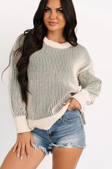 Snug Haven Two Tone Zenana Sweater (Dark Green)