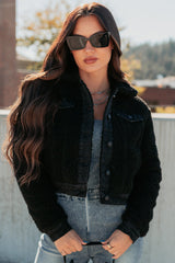 No Worries Here Sherpa Crop Kancan Jacket (Black)