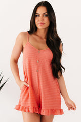 Unwind and Unplug Sleeveless Textured Romper (Coral)
