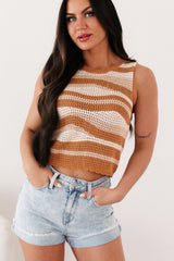 Timelessly Trendy Striped Crochet Sweater Tank (Cream/Multi)