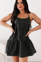 Tempting Eyes Sleeveless Tiered Mini Dress (Black)