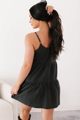 Tempting Eyes Sleeveless Tiered Mini Dress (Black)