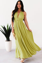 Chasing Glances Halter Maxi Dress (Matcha)