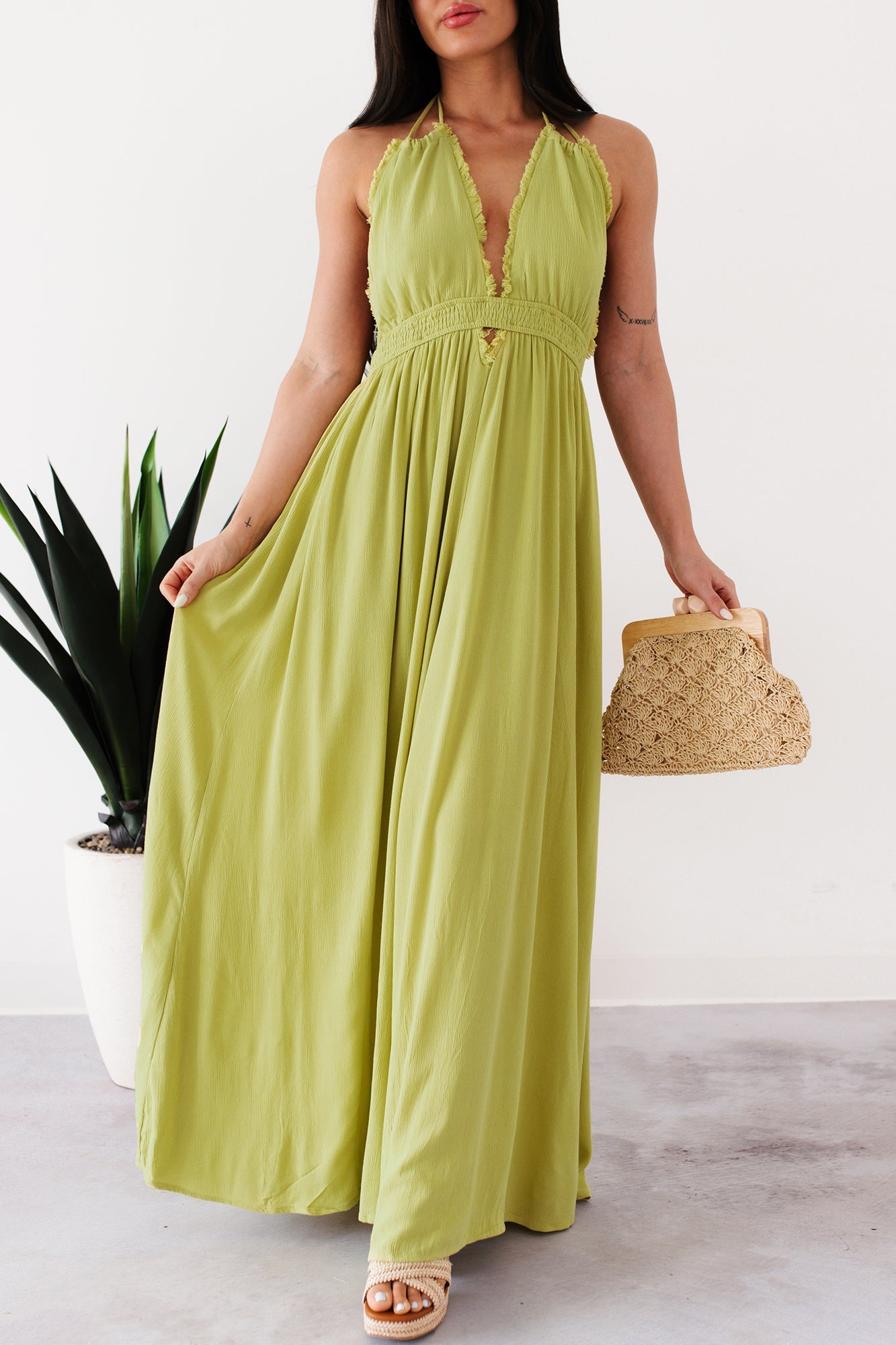 Chasing Glances Halter Maxi Dress (Matcha)