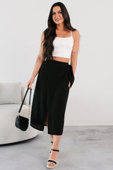 Sunlit Paths Woven Wrap Tie Skirt (Black)