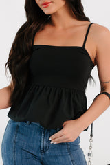 Dreamy Eyes Bubble Hem Tank Top (Black)