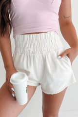 Lorna High Waist Washed Twill Shorts (White)