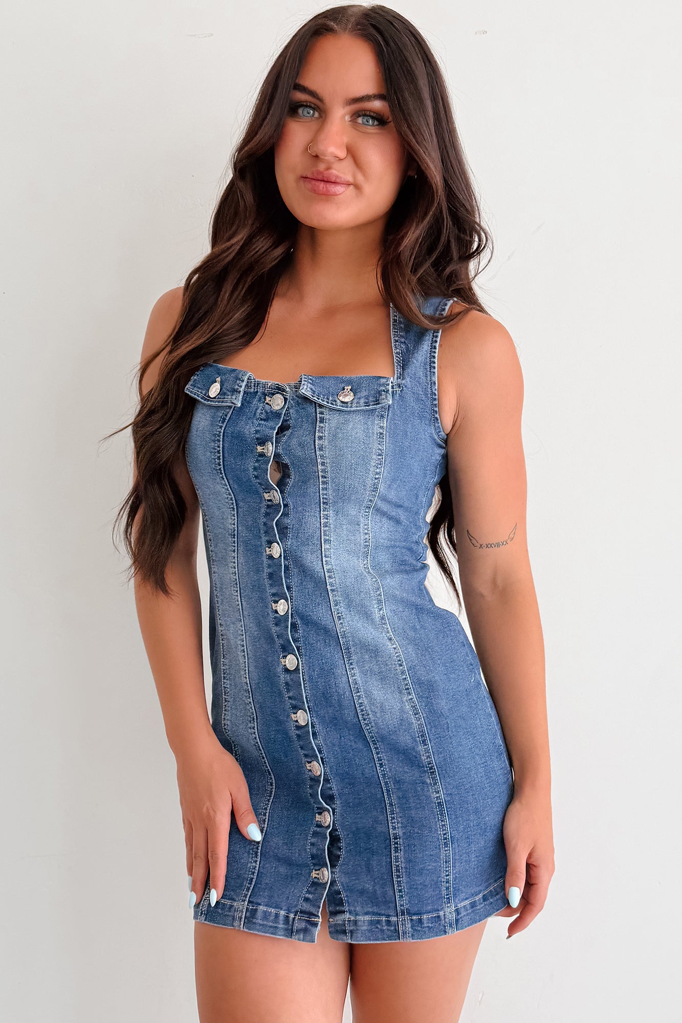 No Bad Days Denim Button Down Mini Dress (Blue)