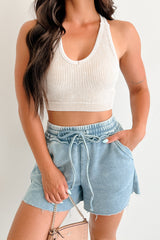 Lead Like Her Ribbed V Neck Zenana Crop Top (Sand Beige)