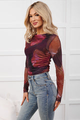 True Self Floral Mesh Long Sleeve Top (Fuchsia/Multi)