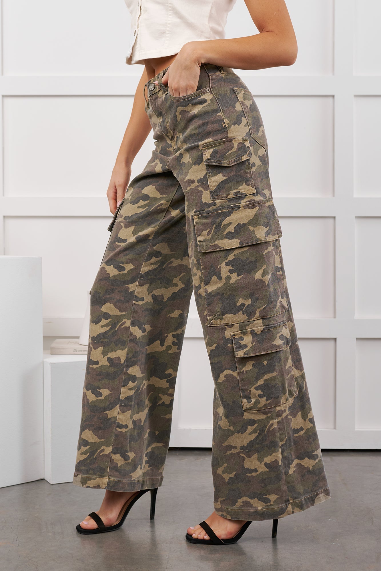 Kayla High Rise Cargo Hidden Jeans (Camouflage)