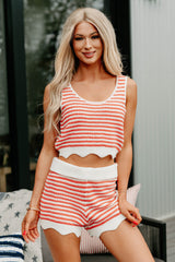 Relaxed Rhythm Striped Crop Top & Shorts Set (Coral)